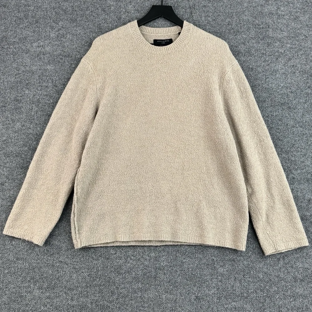 AllSaints Sweater Mens L Beige Eamont Crew Oversized Terry Textured Pullover